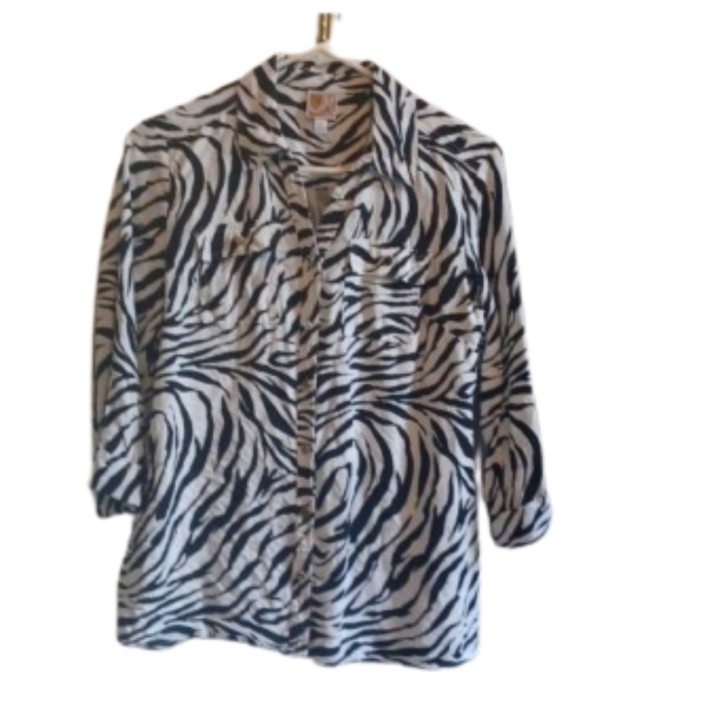 JM Collection 100% linen Black/White Zebra Print top Size 4P‎